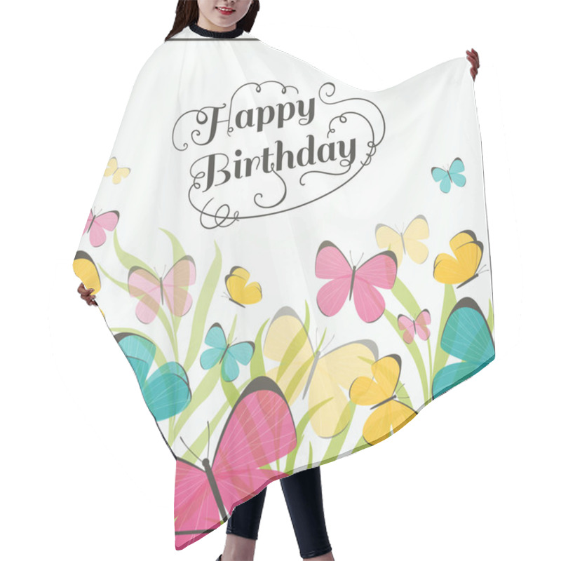 Personality  Vector Birthday Greeting Card With Butterflies Hair Cutting Cape