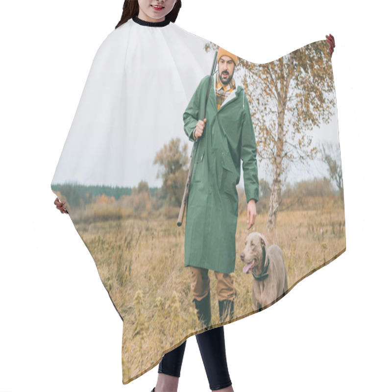 Personality  Man Walking With Dog And Gun Hair Cutting Cape