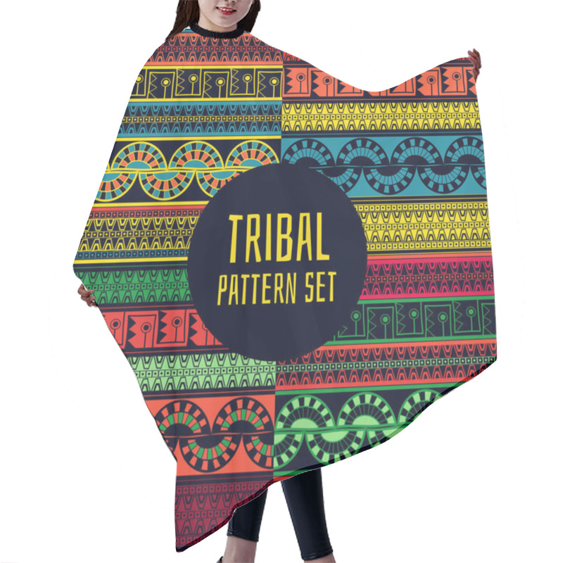 Personality   Set Of Tribal Pattern Vector Seamless. Native American, Aztec, Mexican Indian, Peru Inca Or African Print. Ethnics Background For Fabric, Wallpaper, Wrapping Paper And Card Template. Hair Cutting Cape