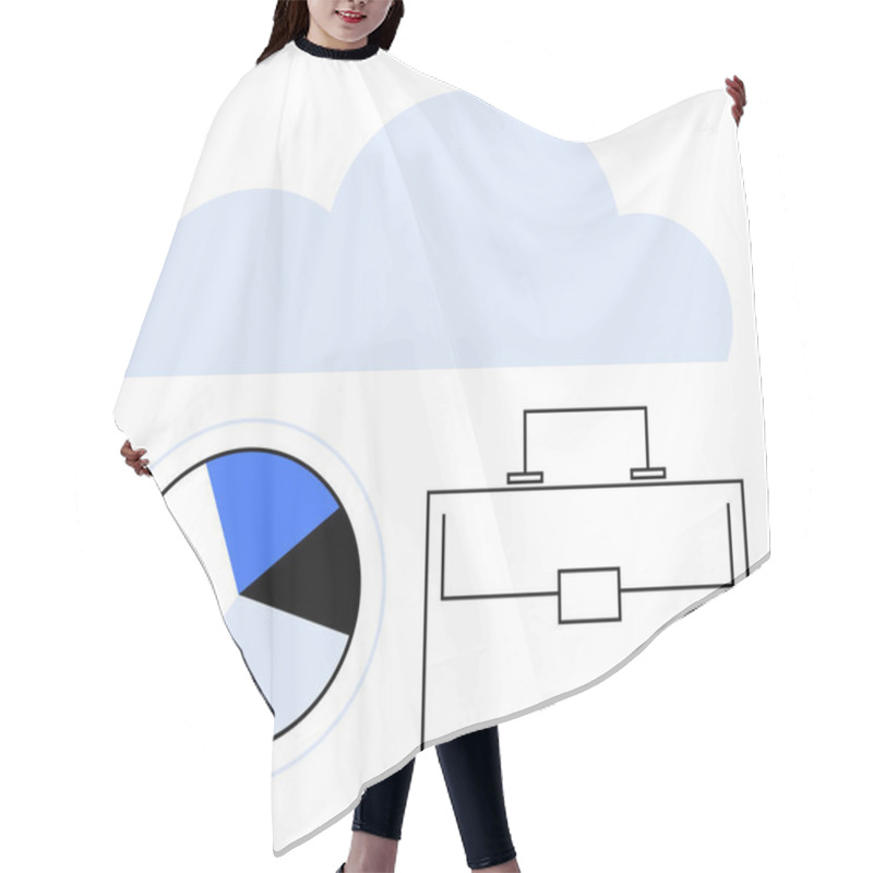 Personality  Cloud Symbol, Pie Chart, And Briefcase Highlight Data Storage, Analytics, And Business. Ideal For Tech, Data Analysis, Cloud Computing, Remote Work Storage Security Finance Abstract Line Flat Hair Cutting Cape