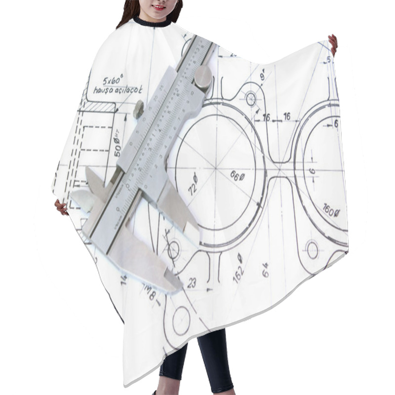 Personality  Caliper On Blueprint. Horizontal. Hair Cutting Cape