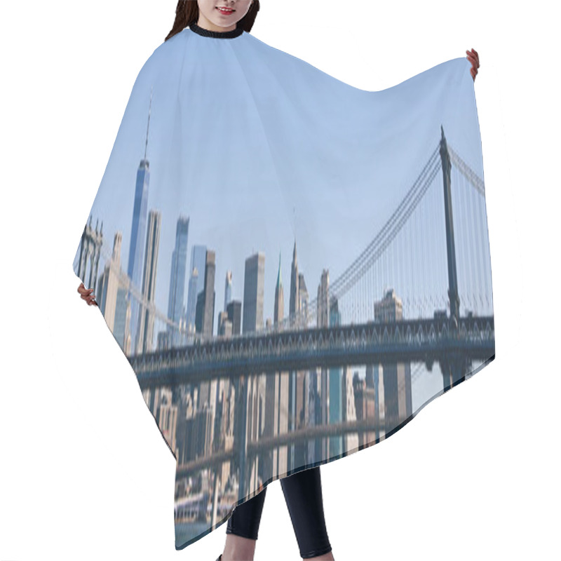 Personality  A View Of The Manhattan Bridge And The New York City Skyline. Hair Cutting Cape