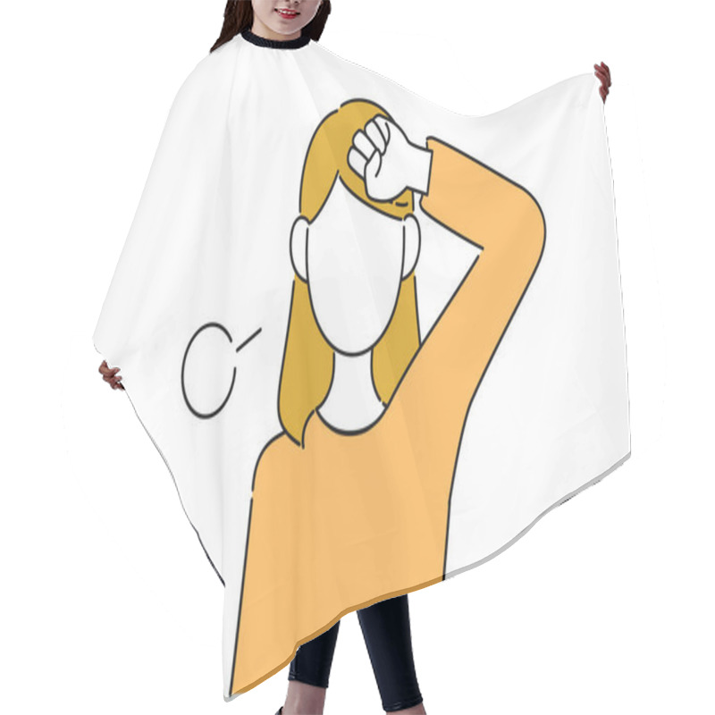 Personality  Faceless Pose Illustration, Female Student's Upper Body, Tired Hair Cutting Cape