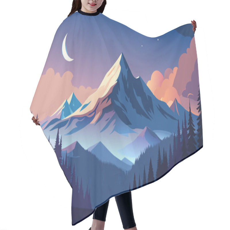 Personality  Peaceful Digital Illustration Of Snowy Mountains At Night With Starry Sky Hair Cutting Cape