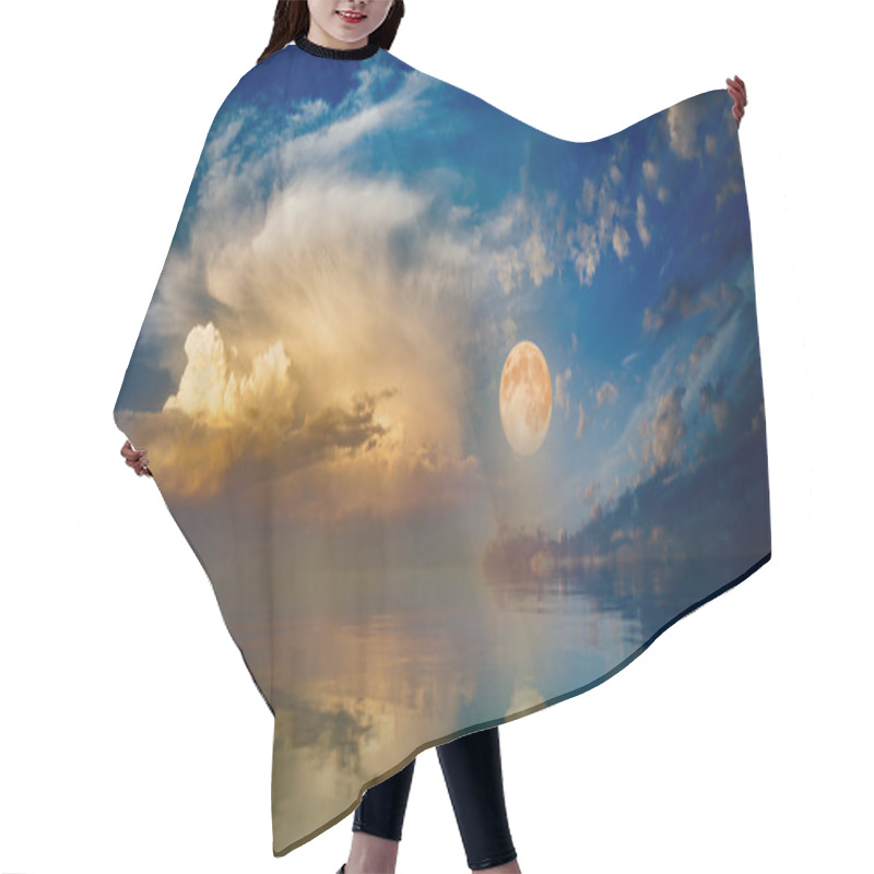 Personality  Full Moon Rising Above Serene Sea In Sunset Sky Hair Cutting Cape