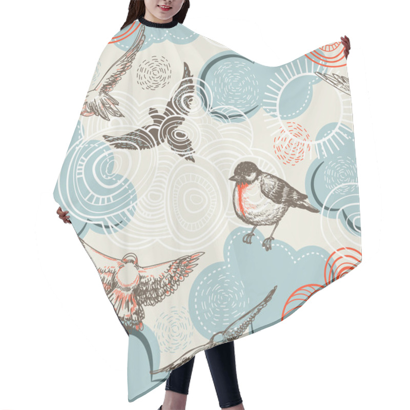 Personality  Birds And Clouds Seamless Pattern Hair Cutting Cape