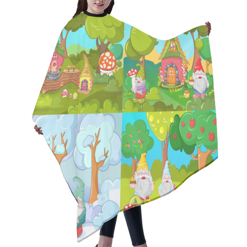 Personality  Gnome Garden Banner Concept Set, Cartoon Style Hair Cutting Cape