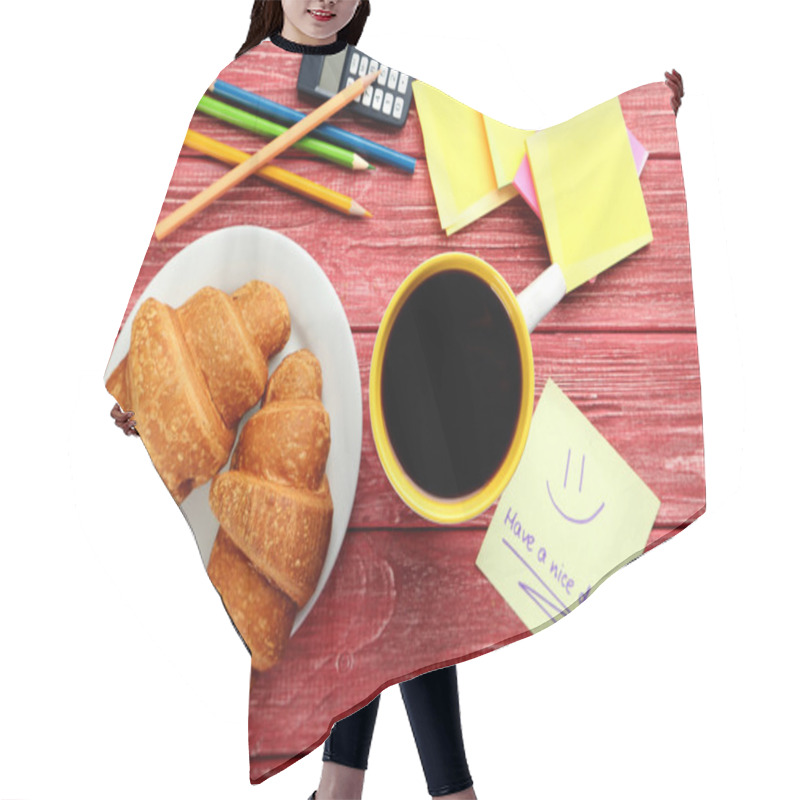 Personality  Piece Of Note Paper With Cup Of Coffee Hair Cutting Cape