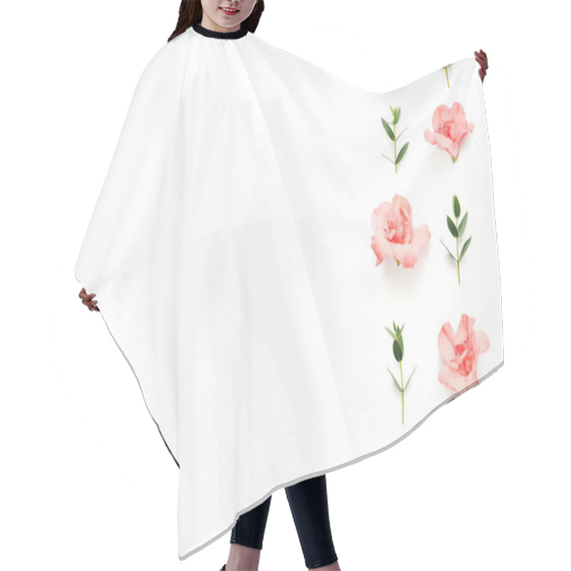 Personality  Border With Soft Pink Azalea Flowers And Green Leaves On White B Hair Cutting Cape