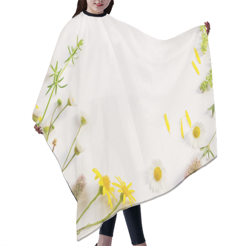 Personality  Wildflowers On White Paper Background  Hair Cutting Cape