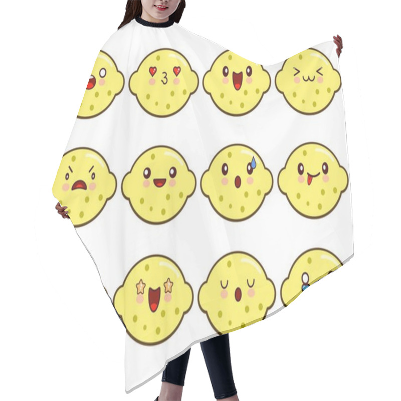 Personality  Lemon Character Funny Cartoon Set With Different Emotions On The Kawaii Face. Flat Design Vector Hair Cutting Cape