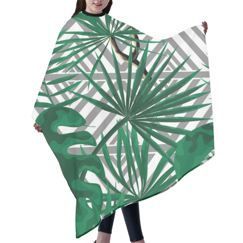 Personality  Seamless Pattern Of Bright Green Tropical Leaves On White Backgr Hair Cutting Cape