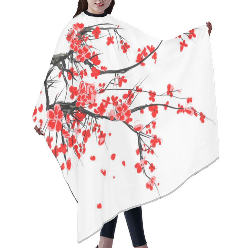 Personality  Realistic Sakura Blossom - Japanese Cherry Tree Isolated On White Background. Hair Cutting Cape