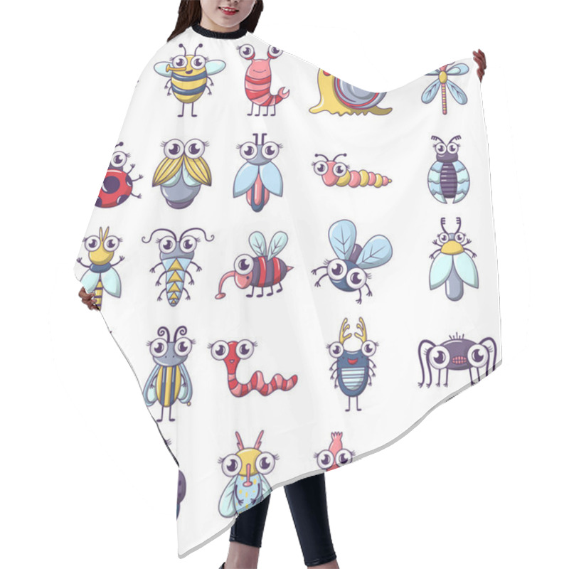 Personality  Bug Funny Insect Icons Set, Cartoon Style Hair Cutting Cape