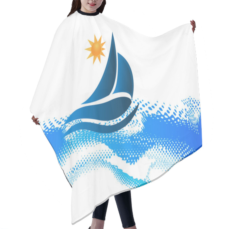 Personality  Boat Waves And Sun Ocean Beach Frame Picture Vector Icon Logo Hair Cutting Cape