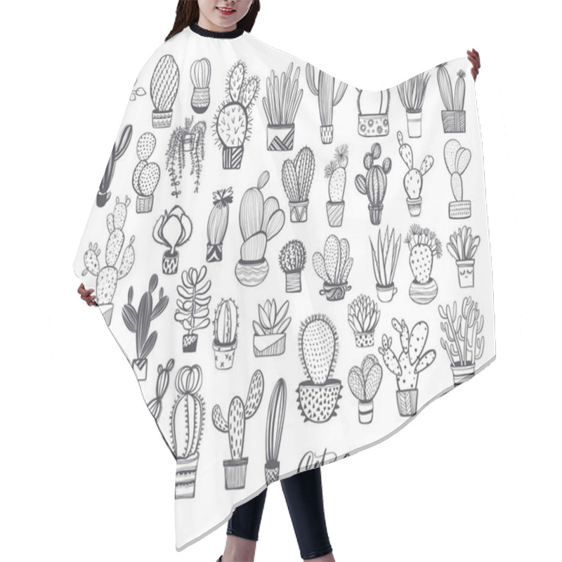 Personality  Seamless Pattern With Cactus Sketches  Hair Cutting Cape