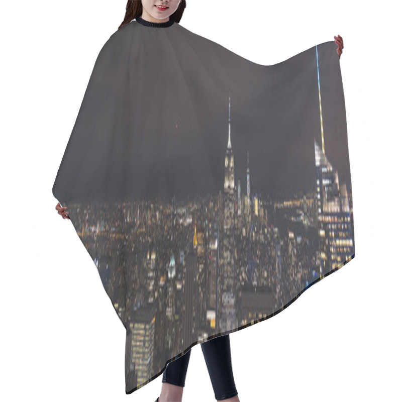 Personality  Panoramic View Of Buildings And Night City Lights In New York, Usa Hair Cutting Cape