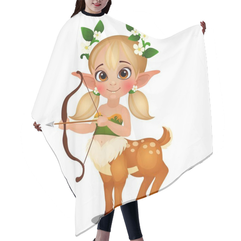 Personality  Cute Animated Elf Girl Centaur With Spotted Deer Body Isolated On White Background. Vector Cartoon Close-up Illustration. Hair Cutting Cape