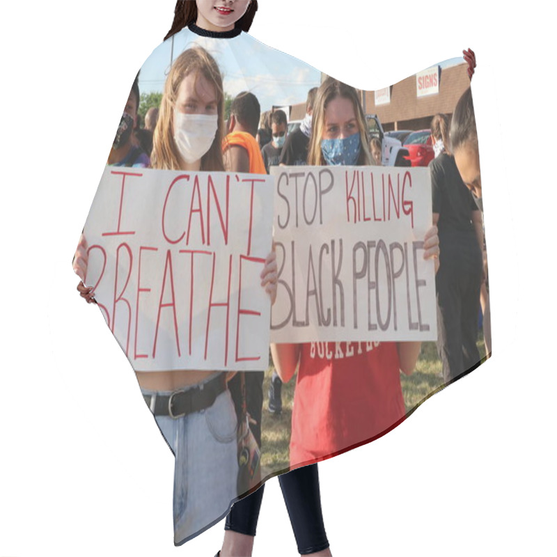 Personality  Pickerington, Ohio June 10, 2020 A Diverse Group Of Protesters Gather In Outrage Of The Death Of African American George Floyd At The Hands Of Police. Hair Cutting Cape