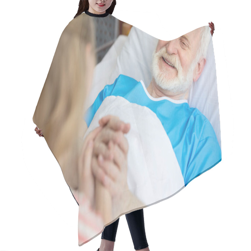 Personality  Grandfather And Child Holding Hands Hair Cutting Cape