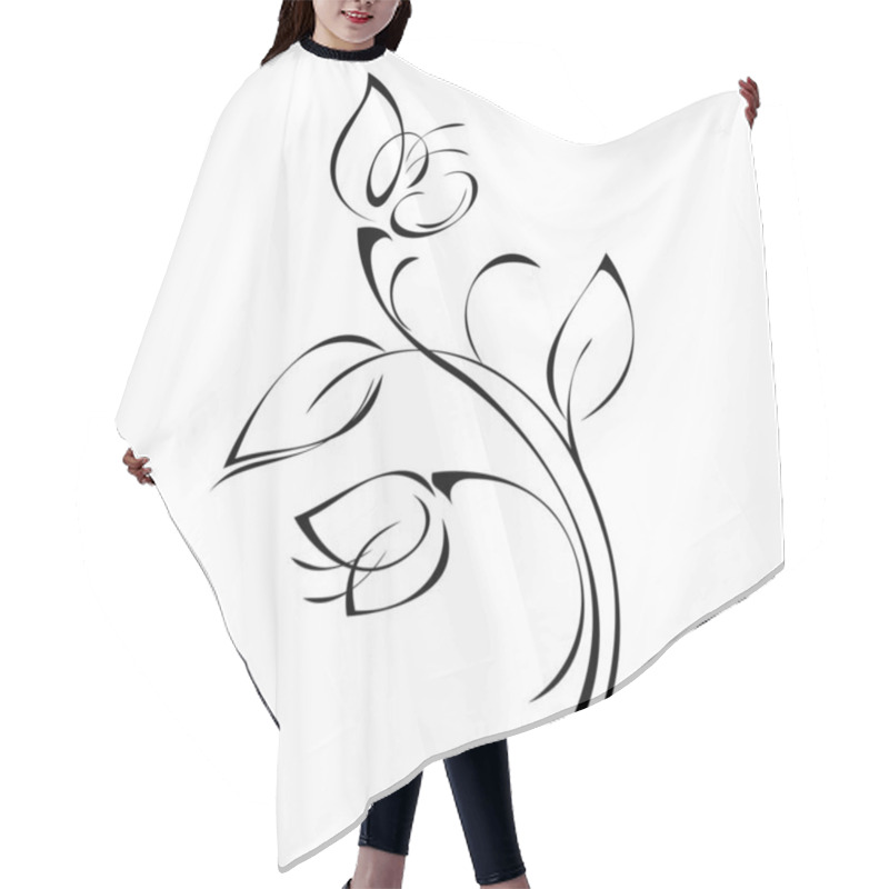 Personality  Two Flower Buds On Stems With Leaves In Black Lines On White Background Hair Cutting Cape