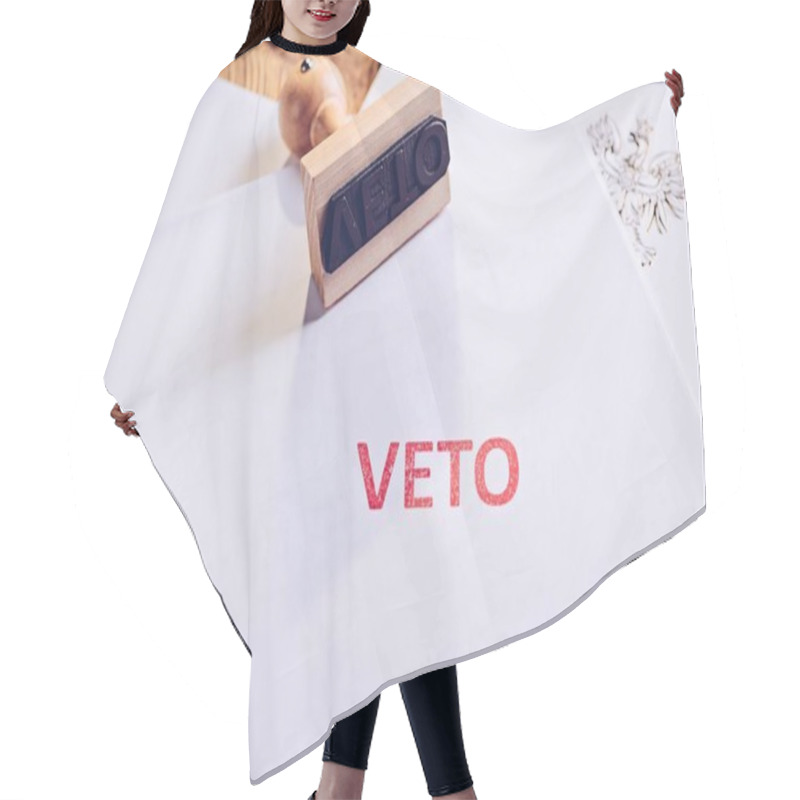 Personality  Law Act With Red Veto Stamp. Hair Cutting Cape