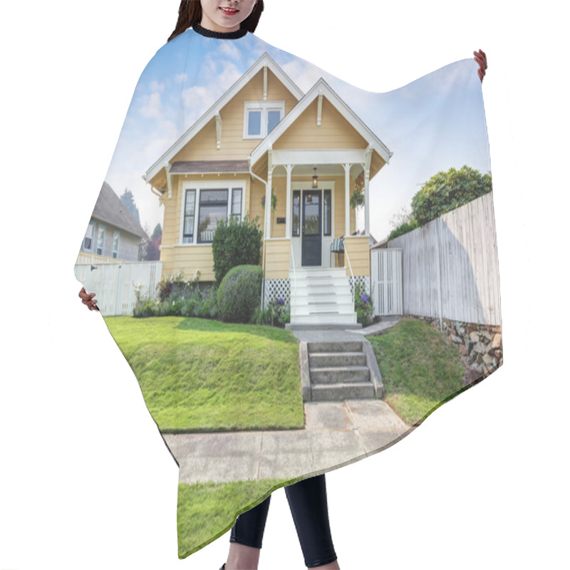 Personality  American Craftsman Home With Yellow Exterior Paint. Hair Cutting Cape