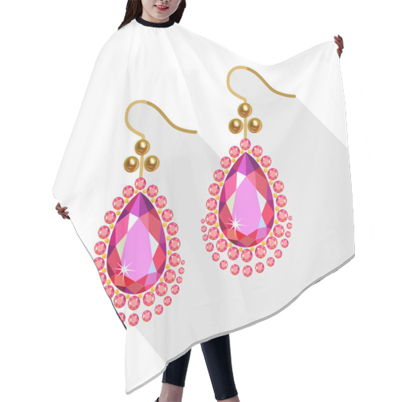 Personality  Earrings Set (gold Pearls, Diamonds And Ruby) Isolated On White  Hair Cutting Cape