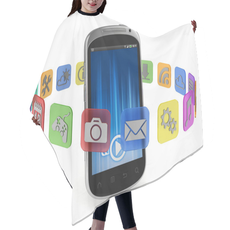 Personality  Application Icons Around Smart Phone 3d Concept Hair Cutting Cape