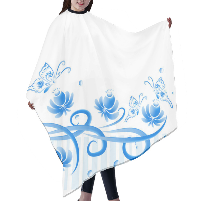 Personality  Pattern With Folk Flowers And And Butterflies Hair Cutting Cape