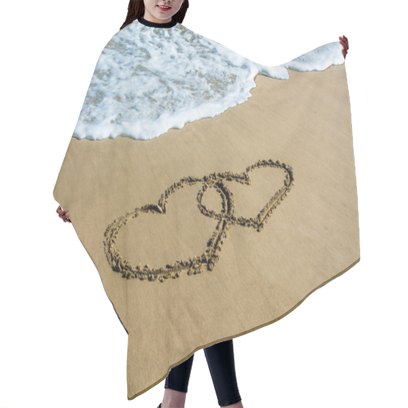 Personality  Two Hearts Drawn On The Beach Hair Cutting Cape