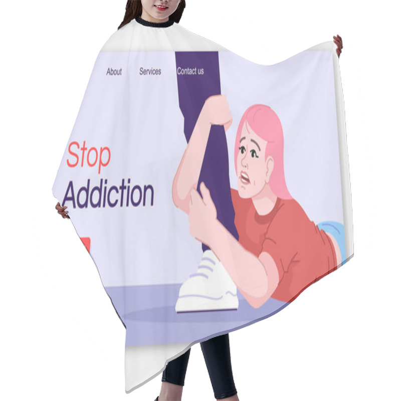 Personality  Stop Addiction Landing Page Vector Template. Mental Health Probl Hair Cutting Cape