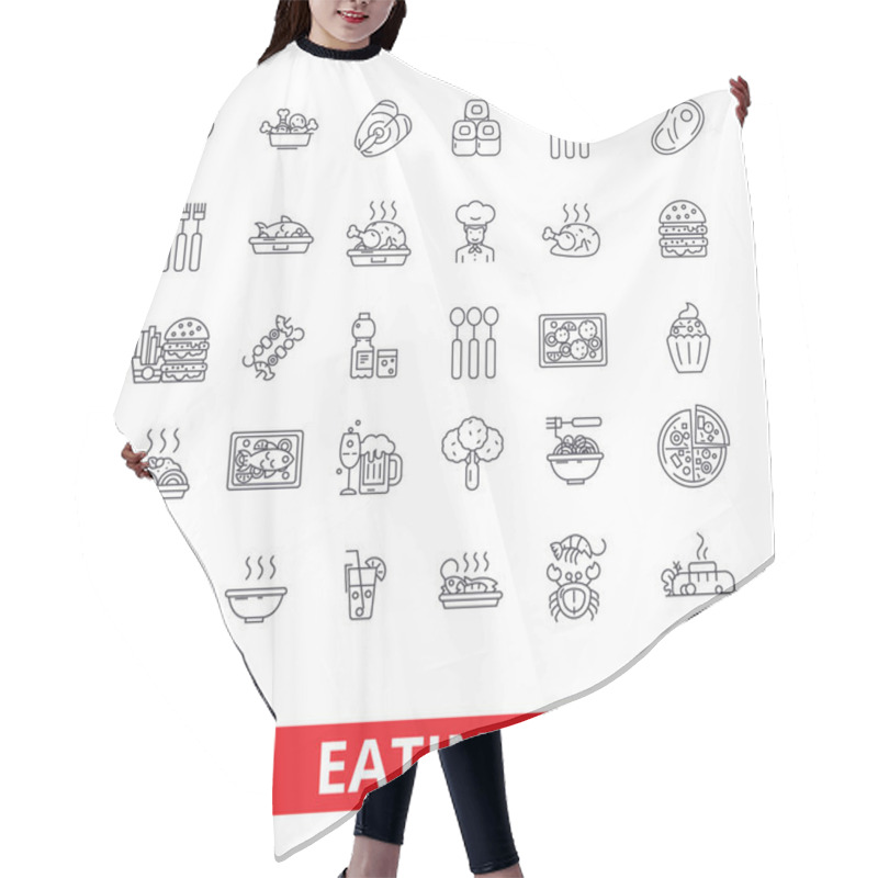 Personality  Eating Food, Restaurant Menu, Family Cafe, Tasting Dinner, Healthy Dining, Drink Line Icons. Editable Strokes. Flat Design Vector Illustration Symbol Concept. Linear Signs Isolated On White Background Hair Cutting Cape