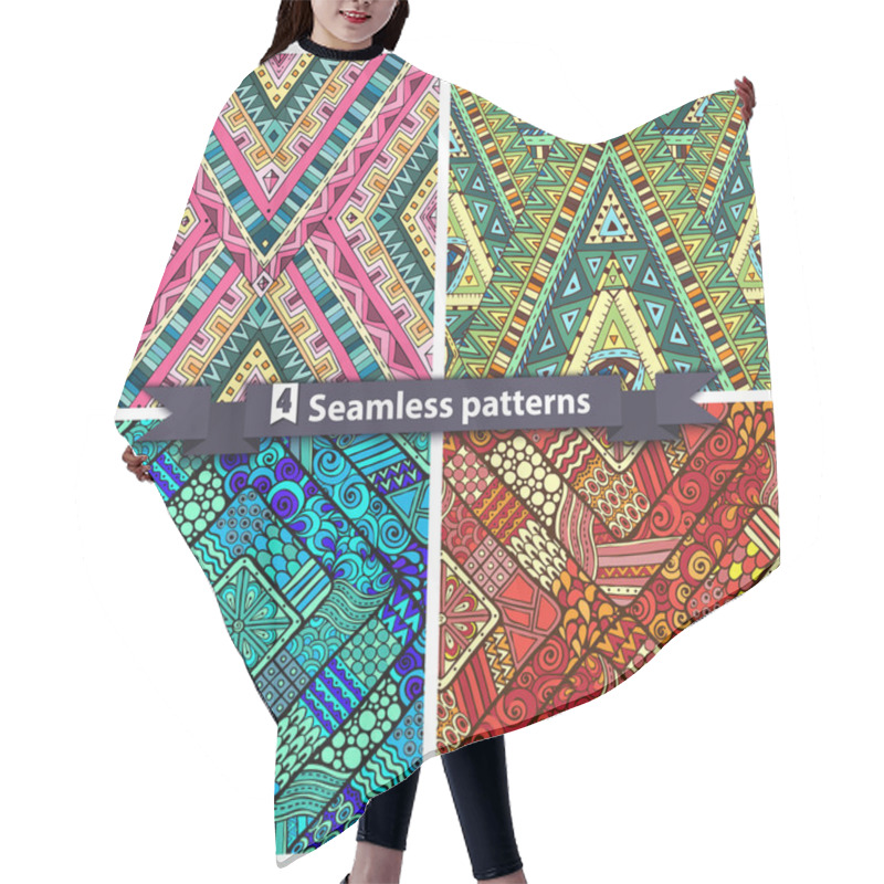 Personality  Set Of Tribal Doddle Rhombus Seamless Pattern Hair Cutting Cape