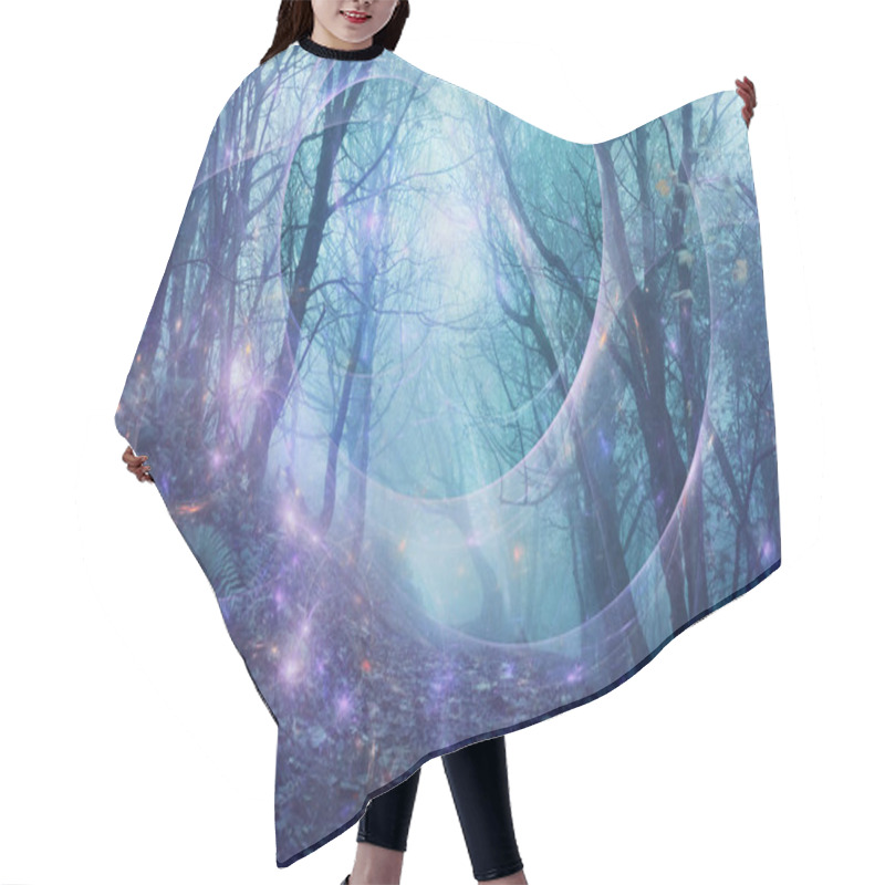 Personality  A Fantasy Edit Of Mysterious Glowing Lights In A Spooky Forest On A Foggy Winters Day. Hair Cutting Cape