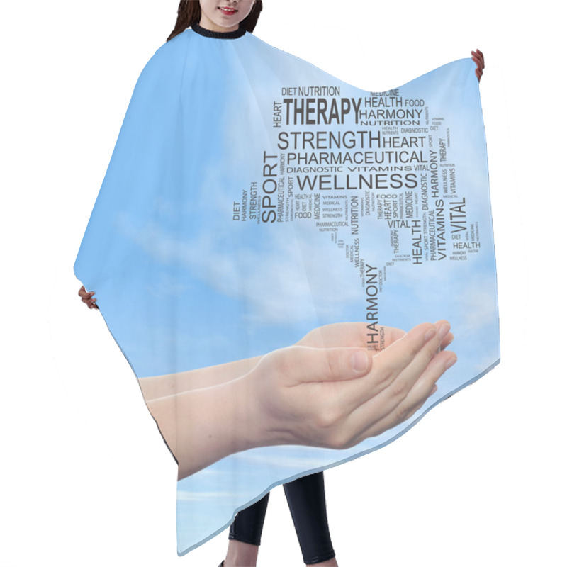 Personality  Health Text Word Cloud In Hands Hair Cutting Cape