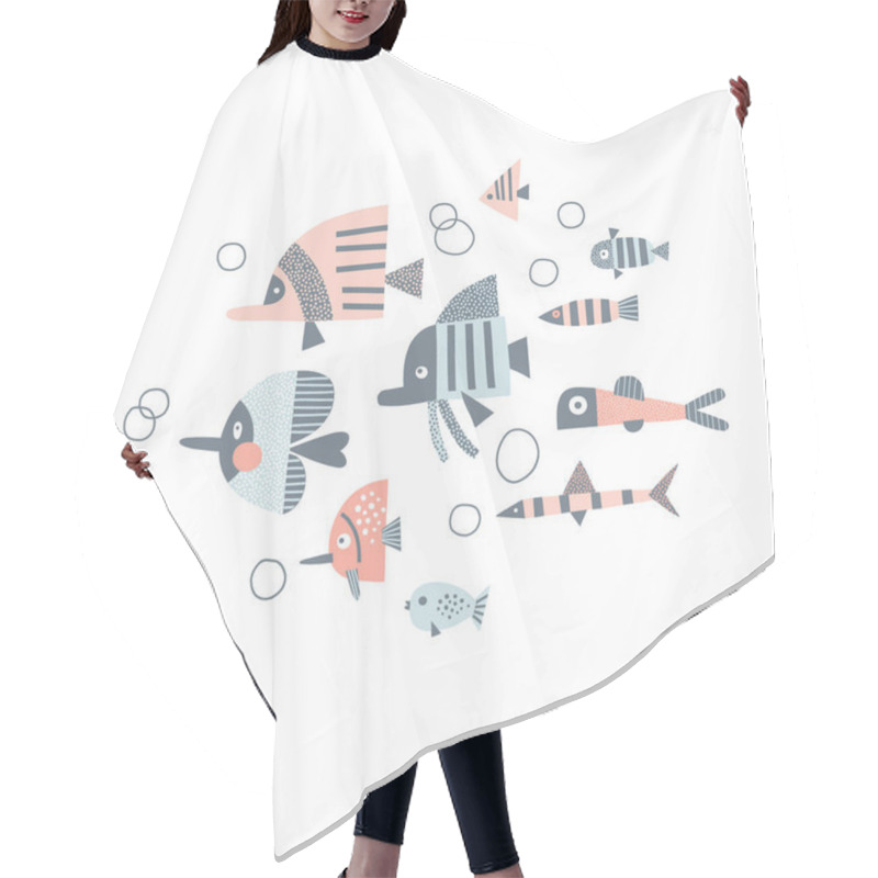 Personality  School Of Fish With Water Bubbles Vector Illustration Hair Cutting Cape