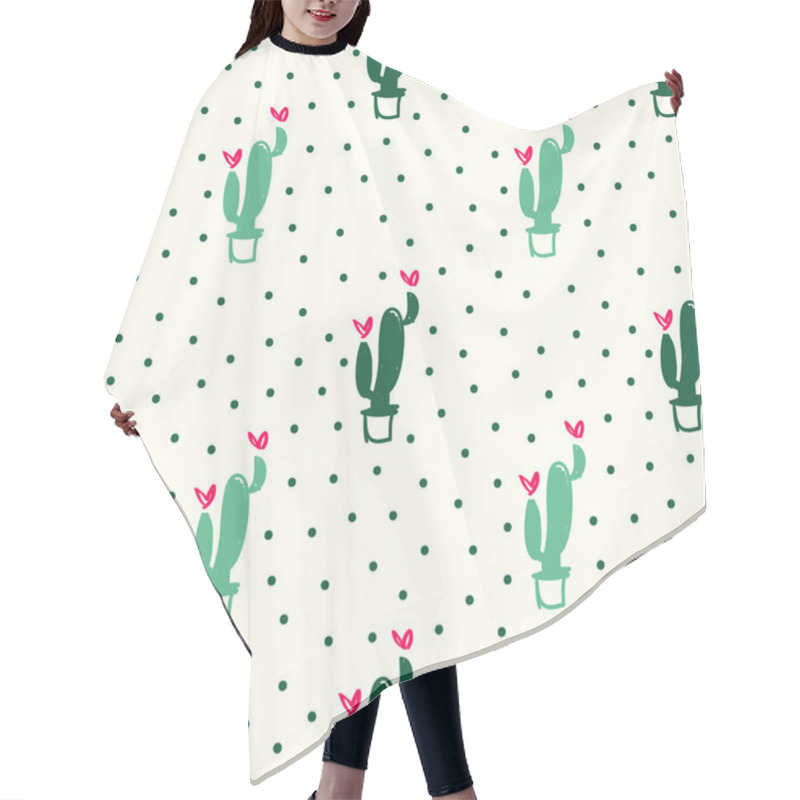 Personality  Seamless Pattern With Cactus And Heart-shaped Flowers In Green A Hair Cutting Cape