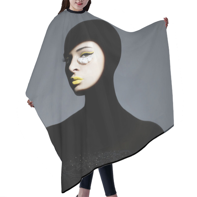 Personality  Surrealistic Young Lady With Shadow On Her Body Hair Cutting Cape