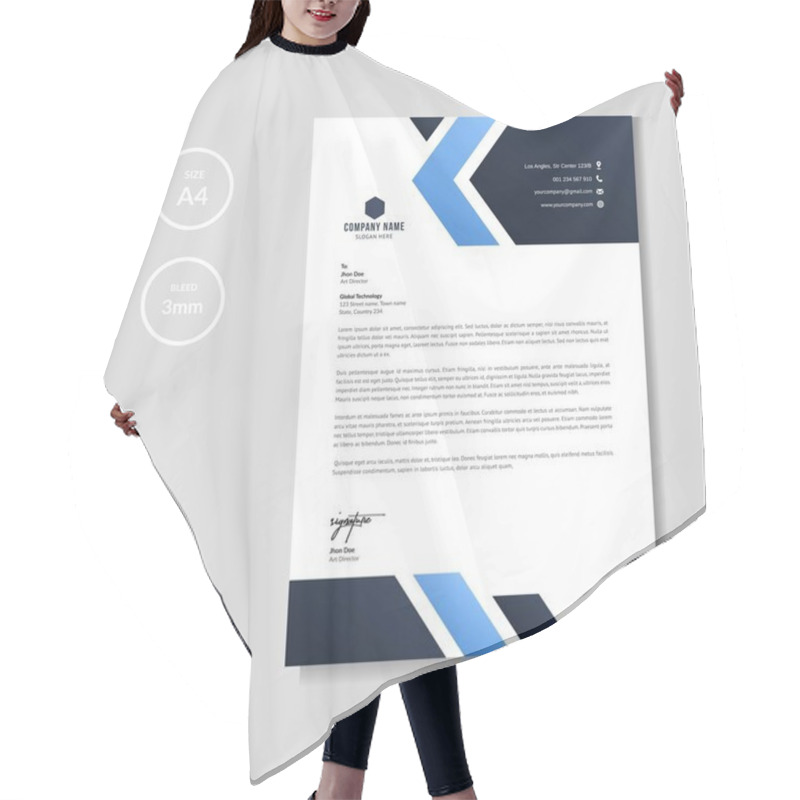 Personality  Professional Blue Letterhead Graphic Template Hair Cutting Cape