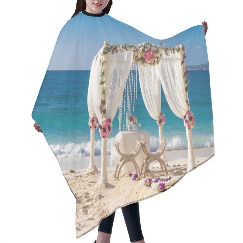 Personality  Beach Wedding Set Up, Tropical Outdoor Wedding Reception, Beauti Hair Cutting Cape