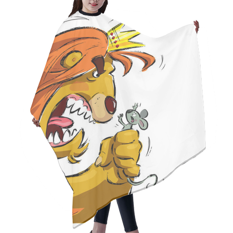 Personality  Cartoon Lion Holding A Mouse Frightening It Hair Cutting Cape