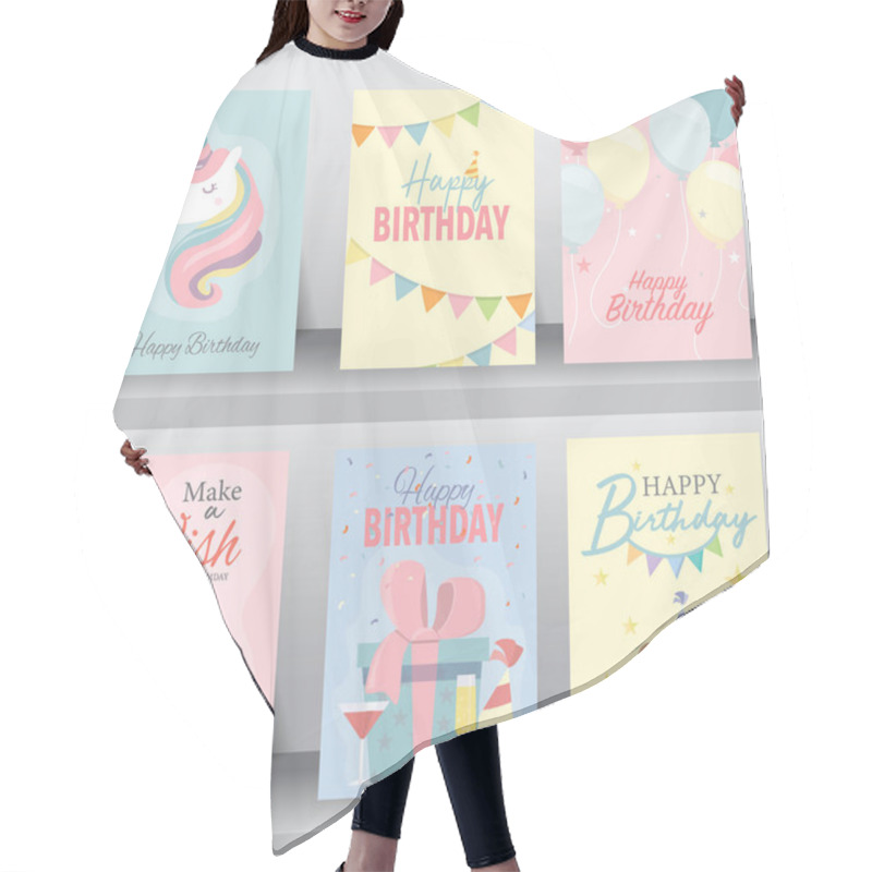 Personality  Happy Birthday Card. Vector Illustration Hair Cutting Cape