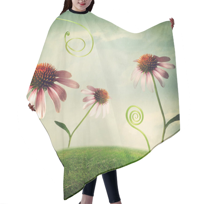 Personality  Echinacea Flowers In Fantasy Landscape Hair Cutting Cape