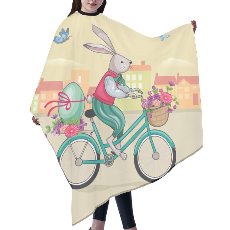 Personality  Easter Bunny On A Bicycle. Wonderland. Children's Illustration. Vector. Hair Cutting Cape