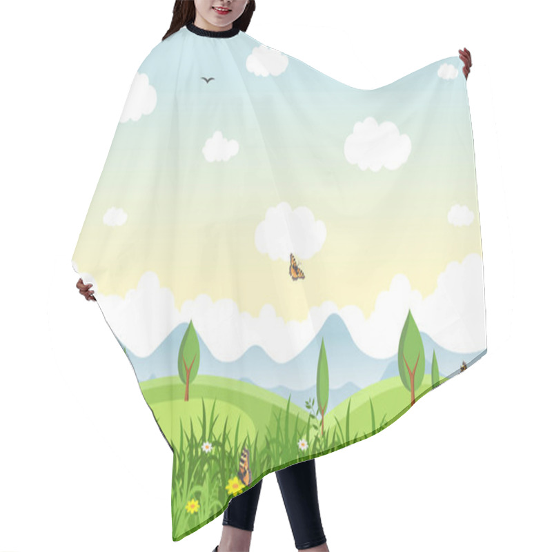 Personality  Summer Spring Green Valley Fresh Sky Outdoor Landscape Illustration Hair Cutting Cape