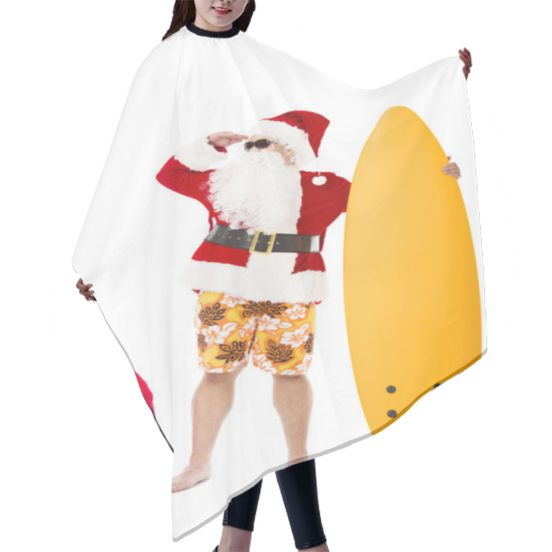 Personality  Happy Santa Claus Standing With Surf Board Hair Cutting Cape