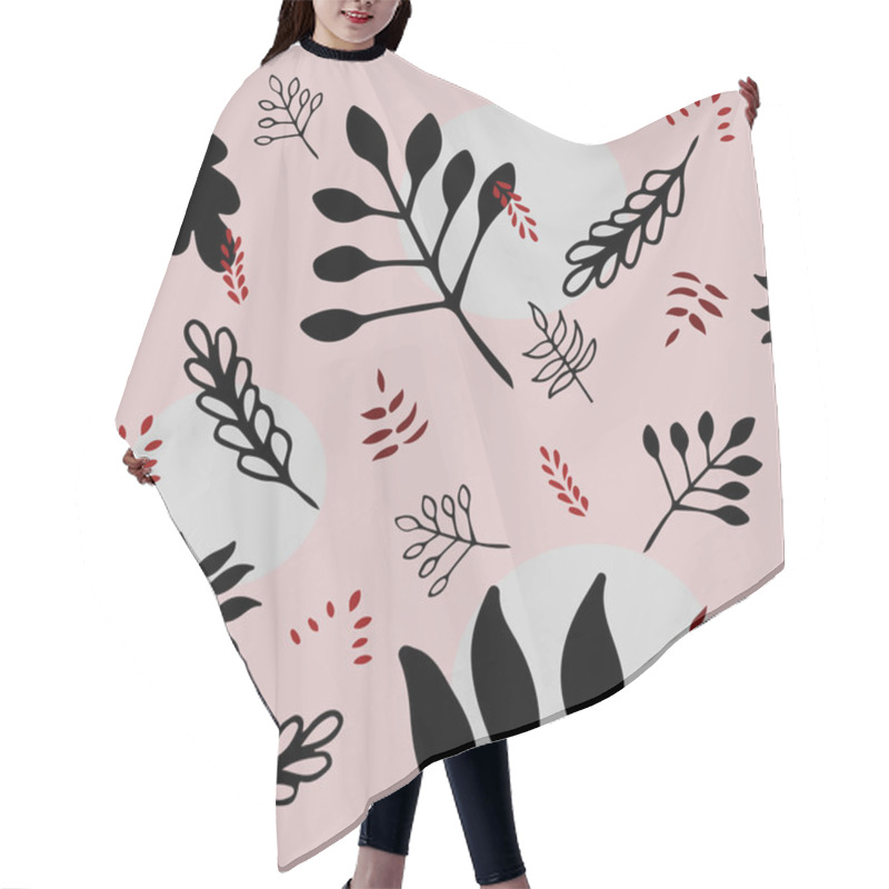 Personality  Seamless Floral Pattern With Black Leaves On Pink Background. Vector Illustration Of Natural Print. Hair Cutting Cape