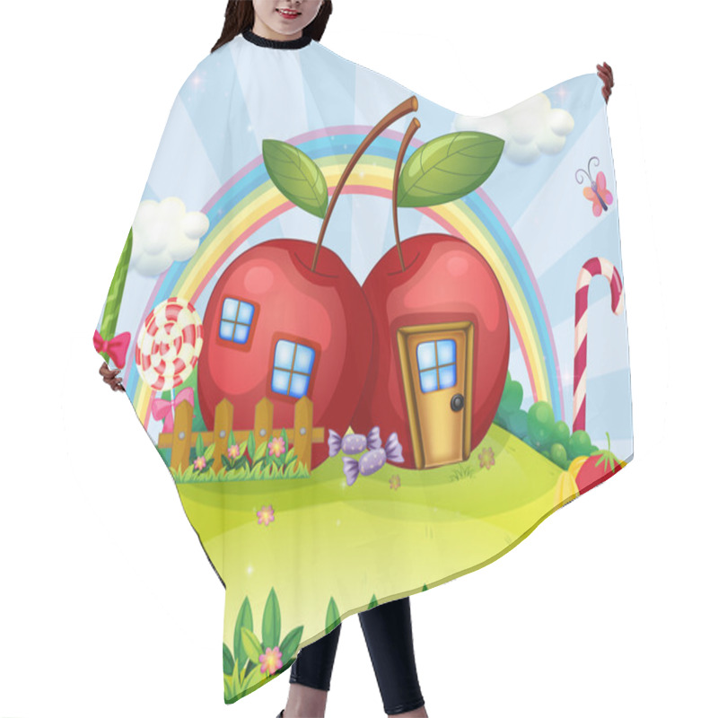 Personality  A Hilltop With Two Apple Houses And A Rainbow Hair Cutting Cape