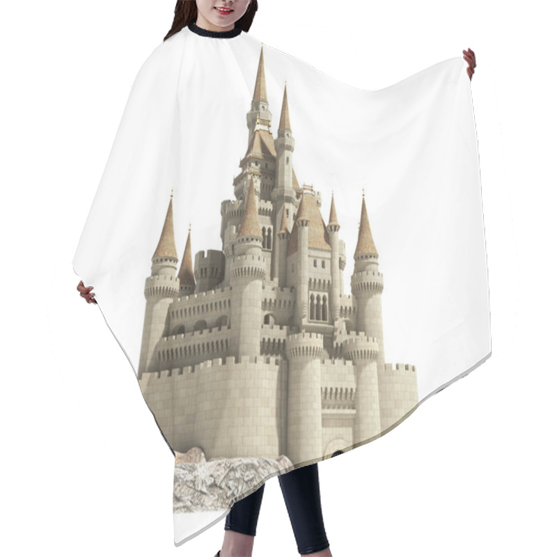 Personality  Old Fairytale Castle On The Hill Isolated On White. 3d Illustration Hair Cutting Cape